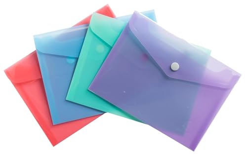 Exacompta - Ref. 35430E – Packung mit 4 Dokumententaschen mit Druckknopfverschluss mit Klappe – Chromalin Pastell – Maße: 14 x 10 cm – FT zum Abheften B7 – Pastellblau, Koralle, Lila, Pastellgrün Exacompta - Ref. 35430E – Packung mit 4 Dokumententaschen mit Druckknopfverschluss mit Klappe – Chromalin Pastell – Maße: 14 x 10 cm – FT zum Abheften B7 – Pastellblau, Koralle, Lila, Pastellgrün von EXACOMPTA