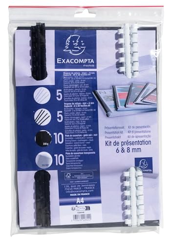 Exacompta - Ref. 42844E – Karton mit 5 Präsentationssets für Ordner mit 10 bis 40 A4-Blättern – 25 Kämme 6 mm schwarz – 25 Kämme 8 mm weiß – 50 flache PVC-Folien – 50 flache Einband schwarz Exacompta - Ref. 42844E – Karton mit 5 Präsentationssets für Ordner mit 10 bis 40 A4-Blättern – 25 Kämme 6 mm schwarz – 25 Kämme 8 mm weiß – 50 flache PVC-Folien – 50 flache Einband schwarz von Exacompta