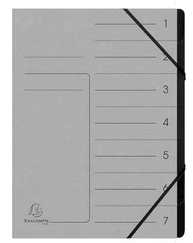 Exacompta - Ref. 540711E – Karton mit 10 Ordnern mit Klammerrücken – mit Gummibändern – bedruckter Deckel aus Glanzkarton und schwarzer Innenseite aus recycelter Karte – 7 Fächer – 24,5 x 32 cm – A4 von Exacompta