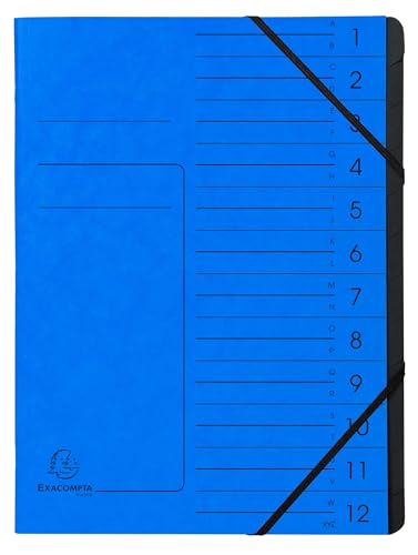 Exacompta - Ref. 541202E – Karton mit 10 Ordnern mit Klammerrücken – mit Gummibändern – bedruckter Deckel aus Glanzkarton und schwarzer Innenseite aus recycelter Karte – 12 Fächer – 24,5 x 32 cm – A4 von Exacompta