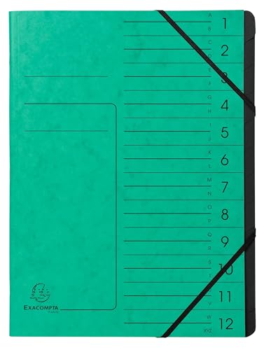 Exacompta - Ref. 541203E – Karton mit 10 Ordnern mit Klammerrücken – mit Gummibändern – bedruckter Deckel aus Glanzkarton und schwarzer Innenseite aus recycelter Karte – 12 Fächer – 24,5 x 32 cm – A4 von Exacompta