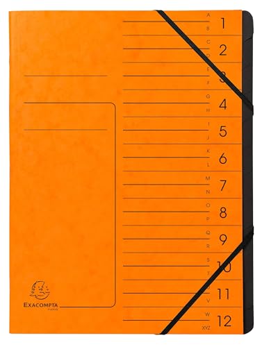 Exacompta - Ref. 541204E – Karton mit 10 Ordnern mit Klammerrücken – mit Gummibändern – bedruckter Deckel aus Glanzkarton und schwarzer Innenseite aus recycelter Karte – 12 Fächer – 24,5 x 32 cm – A4 von Exacompta