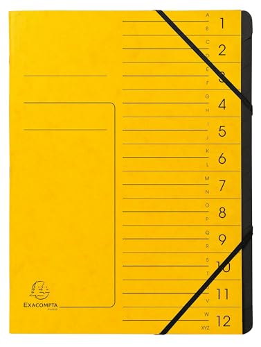 Exacompta - Ref. 541209E – Karton mit 10 Ordnern mit Klammerrücken – mit Gummibändern – bedruckter Deckel aus Glanzkarton und schwarzer Innenseite aus recycelter Karte – 12 Fächer – 24,5 x 32 cm – A4 von Exacompta