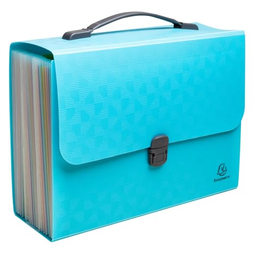 Exacompta - Ref. 55699E – Karton mit 4 Ordnern mit Griff Pop'N Co – Deckel aus recyceltem PP – Innenseite aus PP – Verschluss mit Druckknopf – 24 Fächer – Maße: 33 x 29 cm – Cyan von Exacompta
