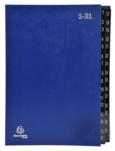 Exacompta - Ref. 57042E - Karton mit 6 Ordnern - fester Einband - Innenseite aus schwarzer Karte - digitale laminierte Register mit 1 bis 31-32 Fächern - Maße: 25 x 33 cm - für A4 - blau Exacompta - Ref. 57042E - Karton mit 6 Ordnern - fester Einband - Innenseite aus schwarzer Karte - digitale laminierte Register mit 1 bis 31-32 Fächern - Maße: 25 x 33 cm - für A4 - blau von EXACOMPTA