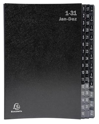 Exacompta - Ref. 57044E – Karton mit 4 Ordnern, fester Einband, innen aus recycelter Karte, laminierte Taben von 1 bis 31 und von A bis Z, 32 Fächer, 24 x 34 cm, Schwarz Exacompta - Ref. 57044E – Karton mit 4 Ordnern, fester Einband, innen aus recycelter Karte, laminierte Taben von 1 bis 31 und von A bis Z, 32 Fächer, 24 x 34 cm, Schwarz von Exacompta