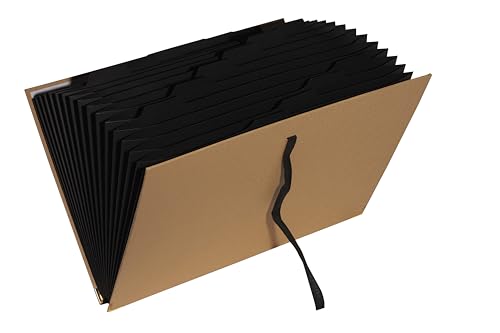 Exacompta - Ref. 58602E – 1 Fächermappe mit 18 Fächern Office By Me – Innenseite aus recyceltem Karton in Schwarz – für A4 – goldfarbenes Metallband zur Verstärkung des Deckblatts – Beige von Exacompta