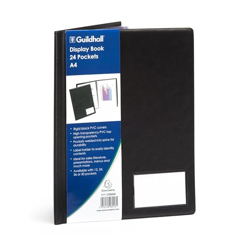 Exacompta - Ref. CDB24Z - Karton mit 5 Dokumentenmappen - 24 glatte Hüllen von sehr hoher Qualität - 48 Seiten - für A4 - Größe 25 x 32 cm - Etikettenhalter - robuster Hart-PVC-Einband - Schwarz von Exacompta