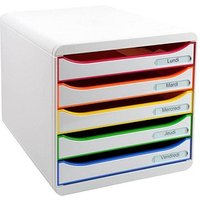 Exacompta Schubladenbox BIG-BOX PLUS  weiß mit bunten Farblinien 309913D, DIN A4 mit 5 Schubladen von Exacompta