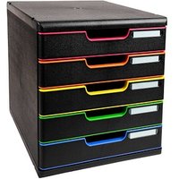 Exacompta Schubladenbox Modulo  schwarz mit bunten Farblinien 301914D, DIN A4 mit 5 Schubladen von Exacompta
