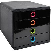 Exacompta Schubladenbox POP-BOX  schwarz mit bunten Grifflöchern 314498D, DIN A4 mit 4 Schubladen von Exacompta