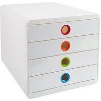 Exacompta Schubladenbox POP-BOX  weiß mit bunten Grifflöchern 314398D, DIN A4 mit 4 Schubladen von Exacompta