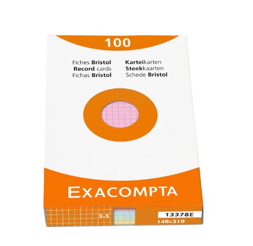 Exacompta Schutzhülle de 100 Fiches Bristol kariert 5 x 5 nicht perforiert 148 x 210 mm, sortiert von Exacompta