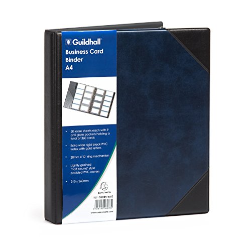 Goldline De Luxe Visitenkarten-Ringbuch A4, A-Z-Index PVC, 180 Einschubfächer, blau und schwarz, Ref DBCB9BLU von Exacompta