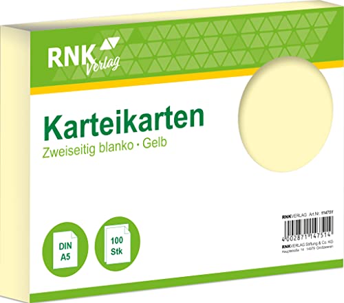 Exacompta RNK 114751 - Karteikarten blanko gelb, DIN A5, 1 Packung à 100 Karten von Exacompta