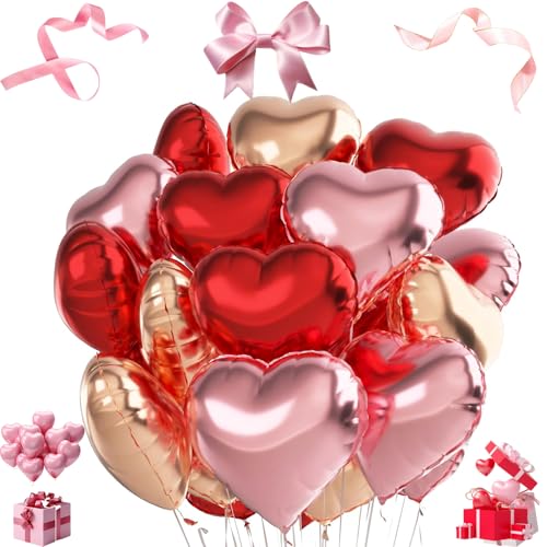 24 Stück Herz Folienballon, 18 Zoll, Rot/Rosa/Roségold, Herz Folien Luftballons, Ballons Set für Geburtstagsdeko, Valentinstag, Party, Geburtstag, Verlobung, Muttertag, Valentinstag, Hochzeit 24 Stück Herz Folienballon, 18 Zoll, Rot/Rosa/Roségold, Herz Folien Luftballons, Ballons Set für Geburtstagsdeko, Valentinstag, Party, Geburtstag, Verlobung, Muttertag, Valentinstag, Hochzeit von Exbrith