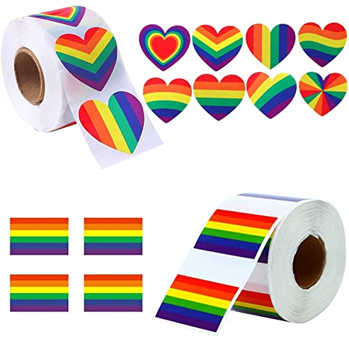 Exbrith 1000 Stück Gay Pride Sticker Herzform, Regenbogenflaggen Aufkleber, Gay Pride Aufkleber, für Partys, Partys, Festivals, Kneipenkarnevale, um Unterstützung für Homosexualität zu Zeigen von Exbrith