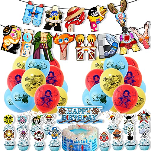 Exbrith One Piece Geburtstagsdeko 35 Stück Thema Party Accessory Set, Geburtstags Supplies, Geburtstag Banner, for Junge Mädchen Geburtstagsdekoration von Exbrith