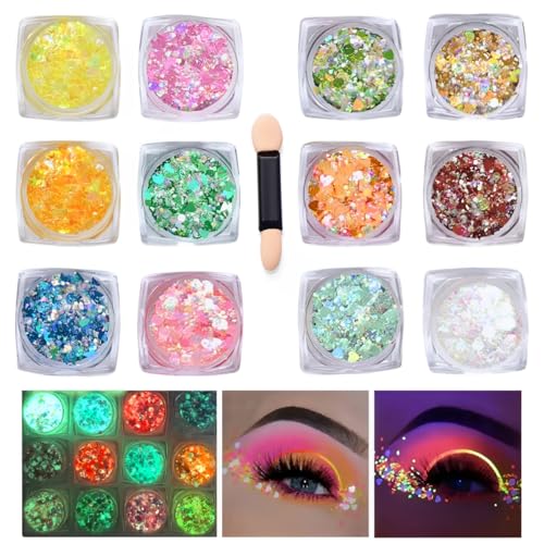 12 Farben Glitzerpulver Set, Festival Glitzer Gesicht, Body Glitter für Gesicht Nägel Augen Haare, Körperglitzer Zubehör, für Make-up, Nagelkunst, Party, DIY, Musik Festival 12 Farben Glitzerpulver Set, Festival Glitzer Gesicht, Body Glitter für Gesicht Nägel Augen Haare, Körperglitzer Zubehör, für Make-up, Nagelkunst, Party, DIY, Musik Festival von Exburanty