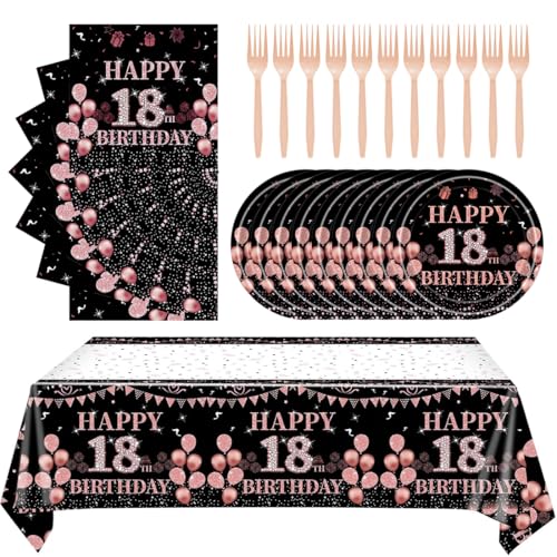 61pcs 18th Birthday Decorations For Girls, Girl's Party Decorations, Including Tablecloths, 7-Inch Plates, Napkins And Forks For The 18th Birthday (For 20 Guests)(18) von Excavatess