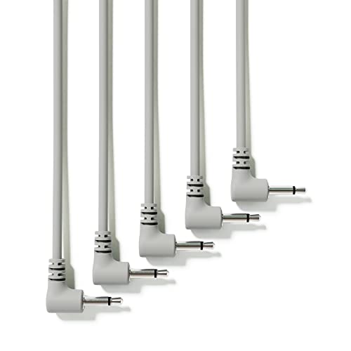 ExcelValley - 5-Pack - Rechtwinkliger Mono Modular Patchkabel - 3,5mm 1/8" Eurorack Synthesizer [Grau | 10 cm - 3,94"] von ExcelValley