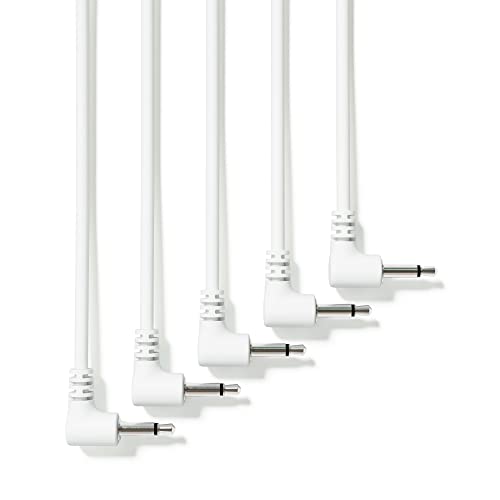 ExcelValley - 5-Pack - Rechtwinkliger Mono Modular Patchkabel - 3,5mm 1/8" Eurorack Synthesizer [Weiß | 45 cm - 17,72"] von ExcelValley