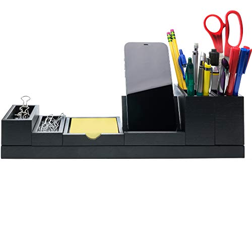 Excello Global Products Magnetischer Schreibtisch-Organizer | 6 herausnehmbare Fächer für Stifte, Bleistifte, Post-Its, Büroklammern, Handy und Bürobedarf (schwarz) von Excello Global Products