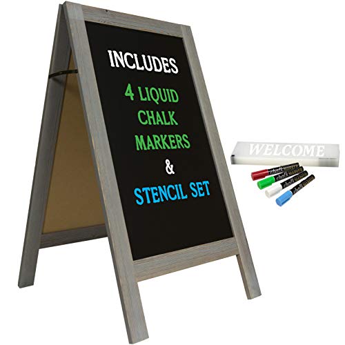 Große stabile Handarbeit 101,6 x 50,8 cm Holz A-Frame Tafel Display/4 Flüssigkreide Marker & Stencil Set-/Gehweg Tafel Schild Sandwich Board/Kreidetafel stehend Schild 3 - Whitewash Grey Große stabile Handarbeit 101,6 x 50,8 cm Holz A-Frame Tafel Display/4 Flüssigkreide Marker & Stencil Set-/Gehweg Tafel Schild Sandwich Board/Kreidetafel stehend Schild 3 - Whitewash Grey von Excello Global Products