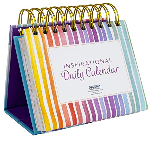 Motivierender und inspirierender ewiger Tagesklappkalender, selbststehende Staffelei (Regenbogenstreifen) von Excello Global Products