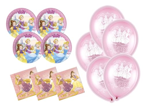 Disney Prinzessinnen Party-Set – Partyartikel für Disney-Prinzessinnen Märchen für Geburtstagsfeiern, Set Geschirr und Luftballons für Mädchen (Rosa) von Exen