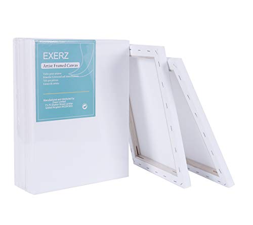 Exerz E5309-2430-5 Packung mit 5 - Keilrahmen/Leinwand/Gerahmte Kunstleinwände/ 30 x 24cm 280GSM/ Vorgespannt 100% Baumwolle/Blank/dreifach grundiert/Ohne Säure/mittelkörnig / 1.7cm dick von EXERZ