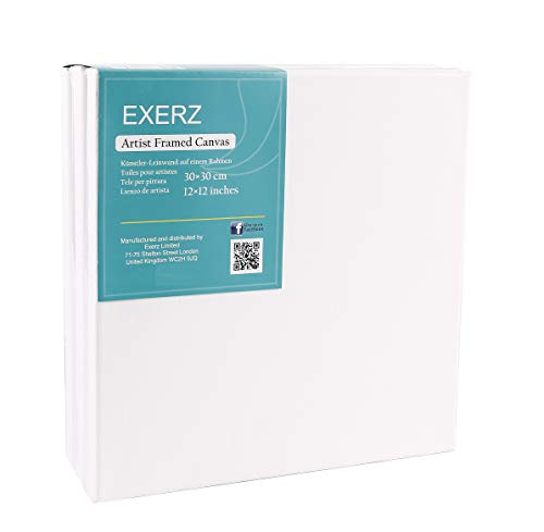 EXERZ Keilrahmen Packung mit 5/30 x 30cm Leinwand/Gerahmte Kunstleinwände/ 280GSM/ Vorgespannt 100% Baumwolle/Leere/dreifach grundiert/Ohne Säure/mittelkörnig/ 1.7cm dick von EXERZ