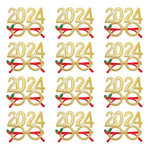 Exingk Weihnachtsbrillenrahmen 2024 Neujahr Brillen Glitzer Silvester Party Brille Klasse 2024 Abschlussfoto Neujahr Brille von Exingk