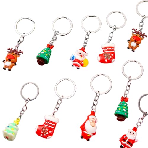 Festliche Weihnachts-Schlüsselanhänger, 10 Stück, Weihnachtsmann, Schneemann, Cartoon-Schlüsselanhänger für Urlaubsdekoration und Geschenke, Cartoon-Schlüsselanhänger von Exingk