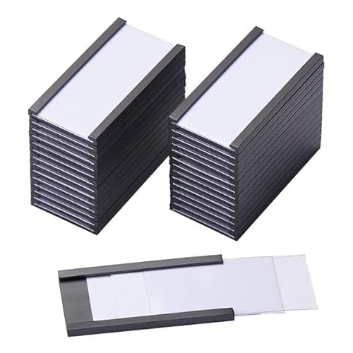 Exogio 50 Pack Magnetische Etikettenhalter Beschreibbar, C-Profil Etikettenträger mit Papiereinsätze und Kunststoff Schutz Folien für Metall Regale, Whiteboards und Schließfach (50 * 25mm) von Exogio