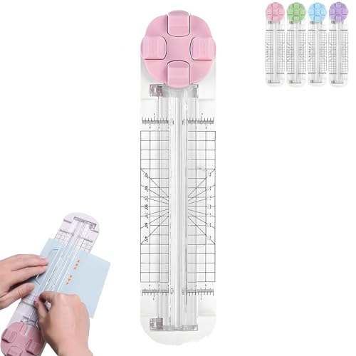 4 in 1 Paper Cutter, 4-in-1-Multifunktions-Papierschneider with Straight Wave Perforated Creasing Blades mit Nicht Slip Basis für kreative Freizeit Scrapbooking Fabricing tragbarem Werkzeug(Pink) von Explcior