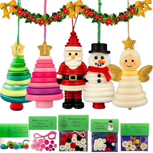 DIY-Schneemann-Ornament-Set Aus Knöpfen Mit Weihnachtsmann-Engel, Lustiges Bastelset Für Weihnachtsornamente Aus Knöpfen, Handmontierte All-in-One-Weihnachtsdekoration Für Aufhängen(SETf~5PCS) von Explcior