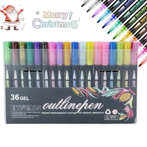Marker für Highlight, 12/24 Farben, Konturenmarker, doppelreihig, schimmernde Acrylfarben-Marker, Glitzerstifte für Bastelarbeiten, Weihnachtsgrußkarten, Sammelalbum, Metall, Keramik, Glas (36) von Explcior