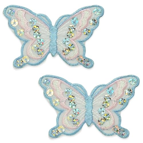 Expo International Aufnäher zum Aufbügeln, Aufbügel Patches, Aufnäher Patches, Schmetterlingspailletten, 2 Stück, Blau / mehrfarbig von Expo International