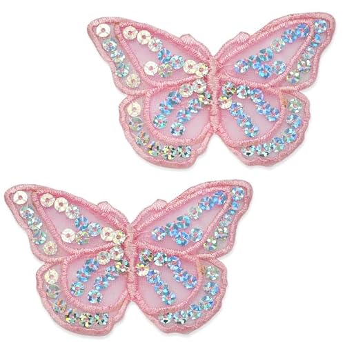 Expo International Aufnäher zum Aufbügeln, Schmetterling, Pailletten, Rosa, 2 Stück von Expo International