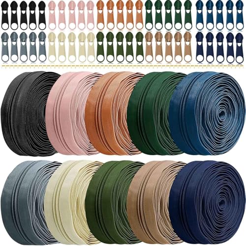 Exquilnova 10 Farben 30m Nylon Reißverschluss Endlos, Endlosreißverschluss mit Schieber und Zipper, DIY Reissverschluss Teilbar Reißverschluss Reparaturset Bunt für Nähen, Basteln und Tasche (Morandi) von Exquilnova