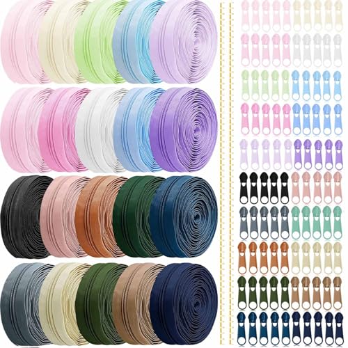 Exquilnova 20 Farben 60m Nylon Reißverschluss Endlos, Endlosreißverschluss mit Schieber und Zipper, DIY Reissverschluss Teilbar Reißverschluss Reparaturset Bunt für Nähen, Basteln und Tasche von Exquilnova