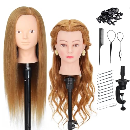 Exquilnova Frisierkopf 70% Echthaar Schminkkopf, 24 Zoll Frisurenkopf, Friseur Mannequin Kopf, Trainingsköpfe für Friseure, Puppenkopf zum Frisieren mit Puppenkopf Ständer und Friseur Zubehör (Golden) Exquilnova Frisierkopf 70% Echthaar Schminkkopf, 24 Zoll Frisurenkopf, Friseur Mannequin Kopf, Trainingsköpfe für Friseure, Puppenkopf zum Frisieren mit Puppenkopf Ständer und Friseur Zubehör (Golden) von Exquilnova