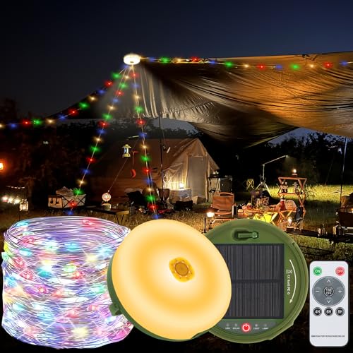 Exsivemy Camping Lichterkette, 22M Camping Lichterkette Aufrollbar Solar, 3600mAh Campinglampe mit Fernbedienung, USB Wiederaufladbare, 8 Beleuchtungsmodi Wasserdichte Ausziehbare Lichterkette Camping Exsivemy Camping Lichterkette, 22M Camping Lichterkette Aufrollbar Solar, 3600mAh Campinglampe mit Fernbedienung, USB Wiederaufladbare, 8 Beleuchtungsmodi Wasserdichte Ausziehbare Lichterkette Camping von Exsivemy