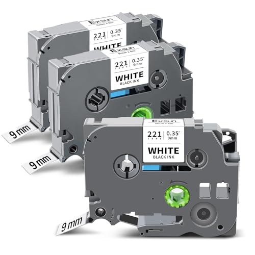 Exsun 3 Pack kompatibel 9mm Schriftband als Ersatz für Brother TZe-221 TZe221 TZ-221 TZ Tape für PT-H105 PT-H107B PT-H100LB 1000 PT-D210VP D600VP D400 PT-E100 P700 PT-H100R PTP750W Schwarz auf Weiß von Exsun
