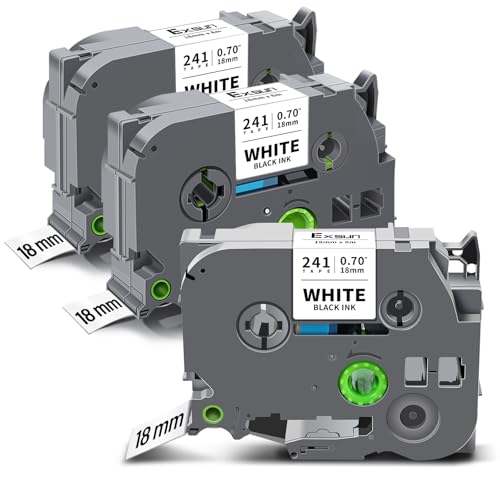 Exsun 3 Pack kompatibel für Brother TZe-241 18mm Schriftband für Brother TZ Tape TZ-241 TZe241 für Ptouch PT-2030 PT-D450VP PT-D400 PTE300VP PTE500VP PT-D600 PT-P750W Schwarz auf Weiß 18mm x 8m von Exsun