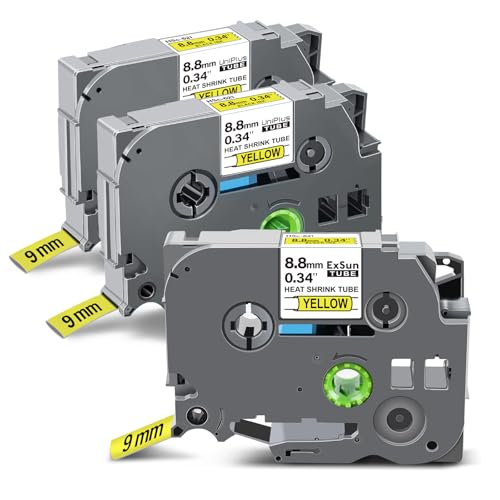 Exsun 3er-Pack Kompatibel 8,8mm Schrumpfschläuche Etikettenband für Brother HSe-621 HSe621 HS621 HS-621 für Brother Ptouch PT-E300 PT-E550W PT-H500 PT-H500LI PT-P700 PT-P750W PT-D200 Schwarz auf Gelb Exsun 3er-Pack Kompatibel 8,8mm Schrumpfschläuche Etikettenband für Brother HSe-621 HSe621 HS621 HS-621 für Brother Ptouch PT-E300 PT-E550W PT-H500 PT-H500LI PT-P700 PT-P750W PT-D200 Schwarz auf Gelb von Exsun
