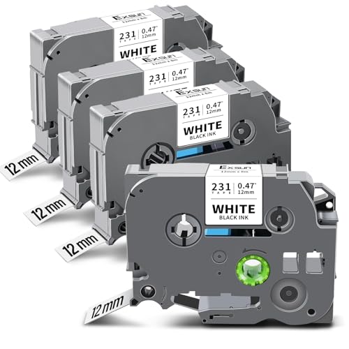 Exsun 4 Pack 12mm 0,47'' Schriftband Kompatibel für Brother TZe-231 TZe231 Tz231 Tzc231 Etikettenband für P-touch PT-H105 H107 E100 D600 H100R H110 H101C H100LB H200 D400 Schwarz auf Weiß Exsun 4 Pack 12mm 0,47'' Schriftband Kompatibel für Brother TZe-231 TZe231 Tz231 Tzc231 Etikettenband für P-touch PT-H105 H107 E100 D600 H100R H110 H101C H100LB H200 D400 Schwarz auf Weiß von Exsun
