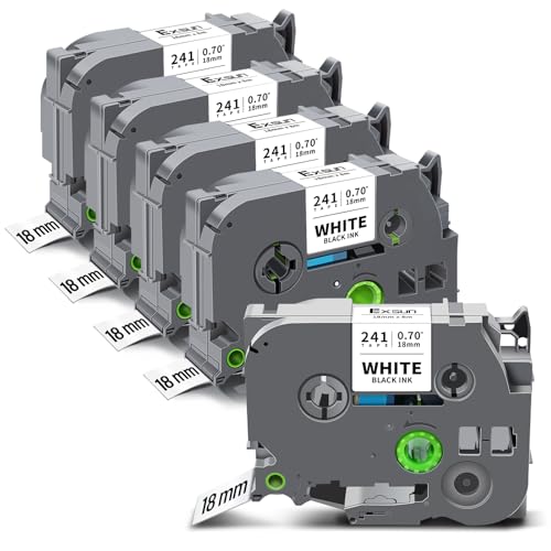 Exsun 5 Pack kompatibel TZe-241 18mm Schriftband für Brother TZ Tape TZ-241 TZe241 für Ptouch PT-2030 PT-D450VP PT-D400 PTE300VP PTE500VP PT-D600 PT-P750W Schwarz auf Weiß 18mm x 8m Exsun 5 Pack kompatibel TZe-241 18mm Schriftband für Brother TZ Tape TZ-241 TZe241 für Ptouch PT-2030 PT-D450VP PT-D400 PTE300VP PTE500VP PT-D600 PT-P750W Schwarz auf Weiß 18mm x 8m von Exsun