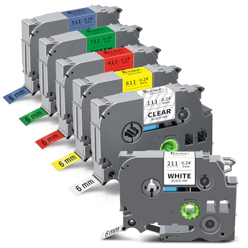 Exsun 6er-Pack Kompatibel TZe-211 TZe-111 TZe-411 TZe-511 TZe-611 TZe-711 als Ersatz für Brother Tze 6mm 0,24 Etikettenband für Ptouch PT-H107B PT-H105 PT-H110 PT-H200 PT-D410 PTH100R PT-P710BT 1000 Exsun 6er-Pack Kompatibel TZe-211 TZe-111 TZe-411 TZe-511 TZe-611 TZe-711 als Ersatz für Brother Tze 6mm 0,24 Etikettenband für Ptouch PT-H107B PT-H105 PT-H110 PT-H200 PT-D410 PTH100R PT-P710BT 1000 von Exsun